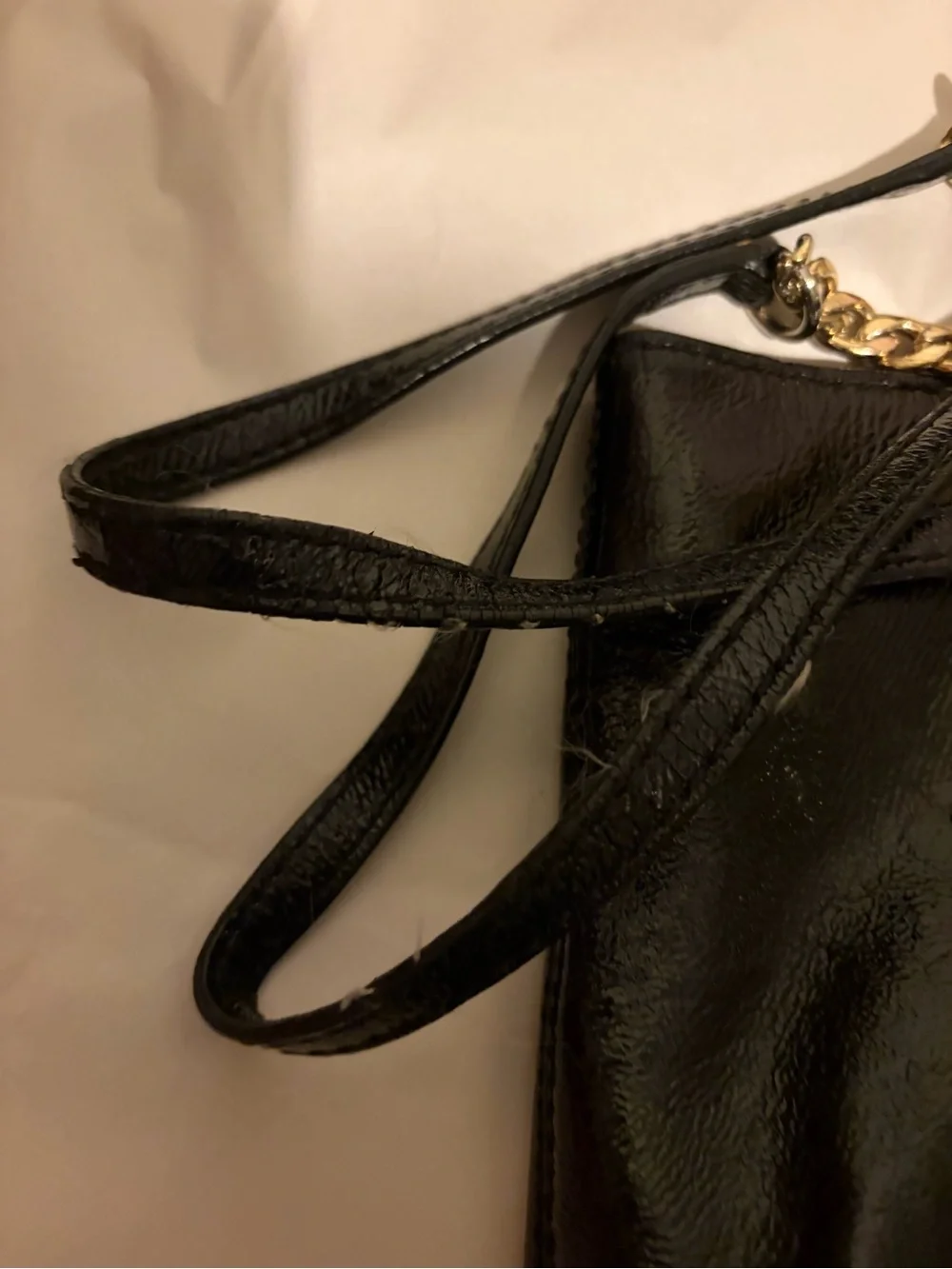 Michael Kors Black Patent Hobo with Gold Chain Accents